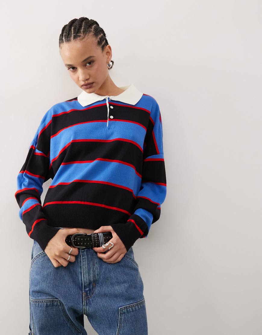 COLLUSION - Polo-Pullover mit Streifen und Rugby-Kragen-Rot von Collusion