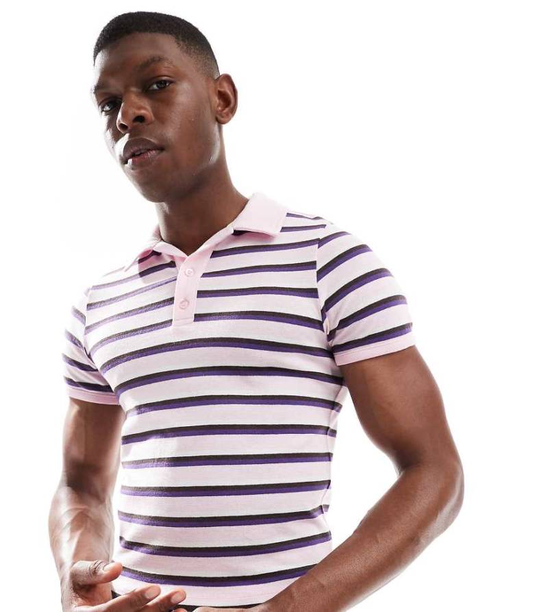 COLLUSION - Polo-T-Shirt in eingelaufener Optik in Rosa mit Streifen von Collusion