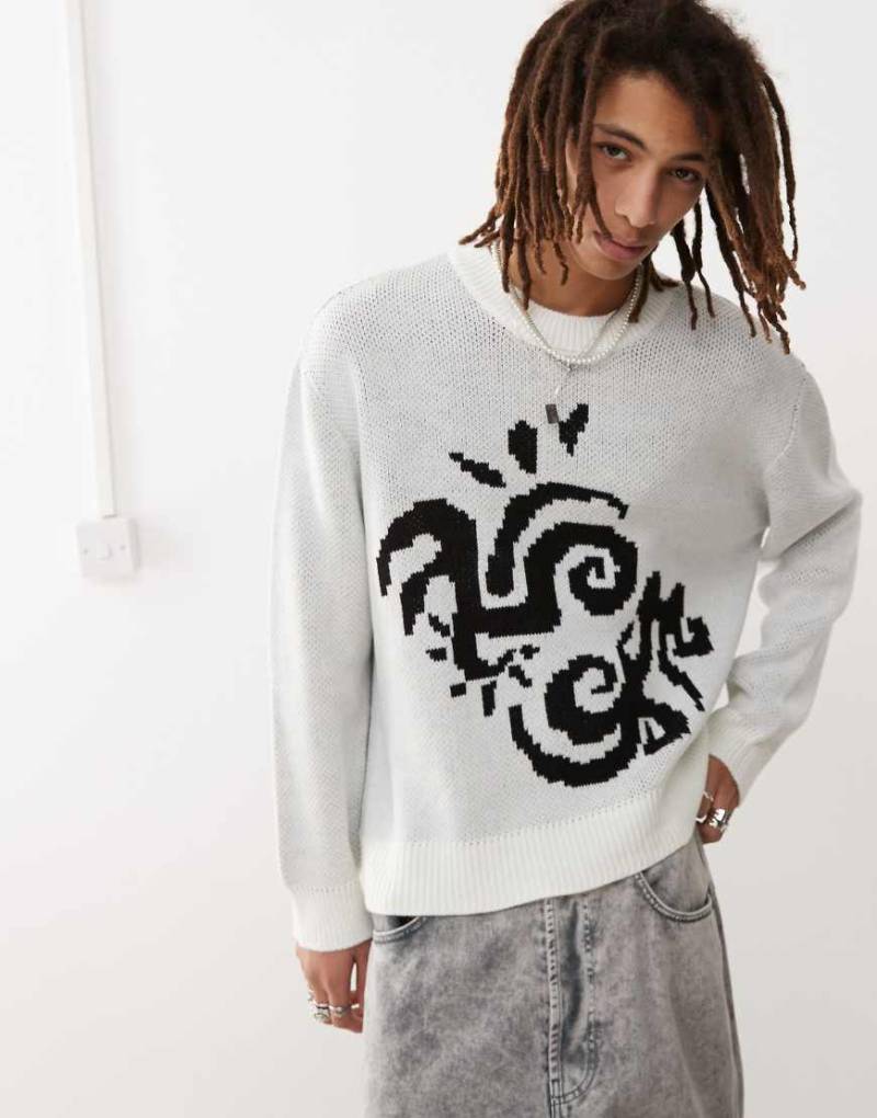 COLLUSION - Pullover in Grau mit Rundhalsausschnitt und Print von Collusion