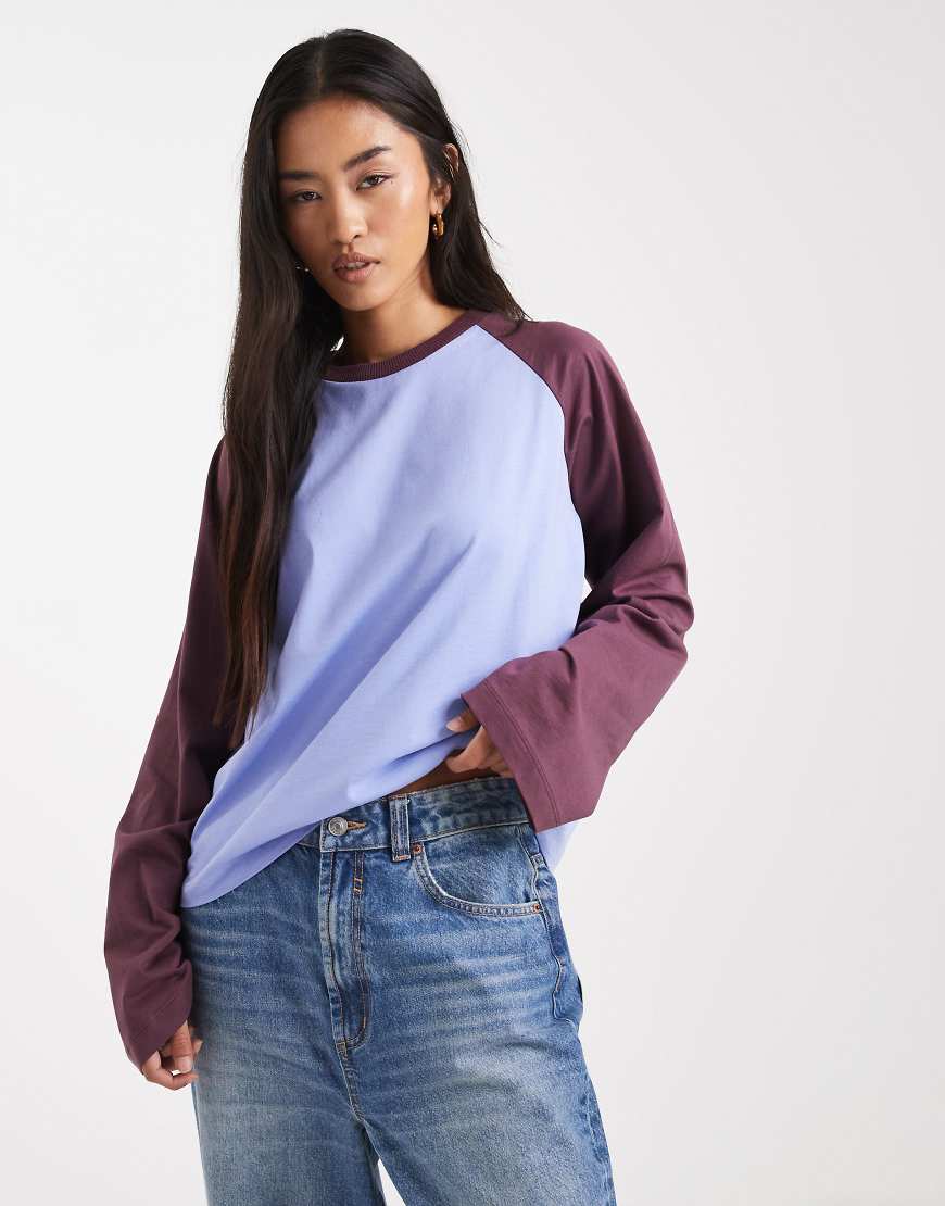 COLLUSION - Raglan-T-Shirt in Blau und Schokobraun mit Oversize-Schnitt-Bunt von Collusion
