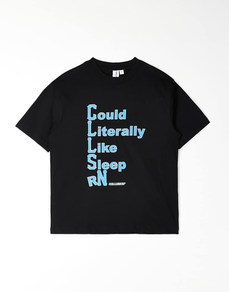 COLLUSION - Schmal geschnittenes T-Shirt in Schwarz mit Grafik von Collusion