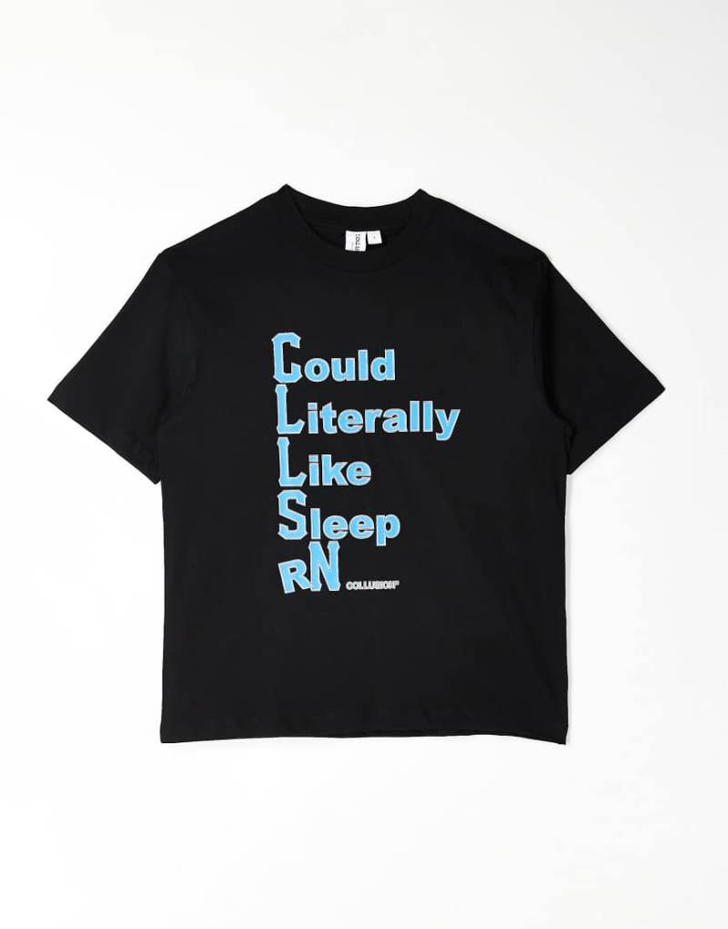 COLLUSION - Schmal geschnittenes T-Shirt in Schwarz mit Grafik von Collusion