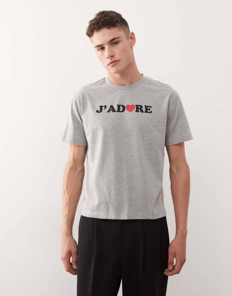 COLLUSION - Schmal geschnittenes T-Shirt in meliertem Grau mit Print von Collusion