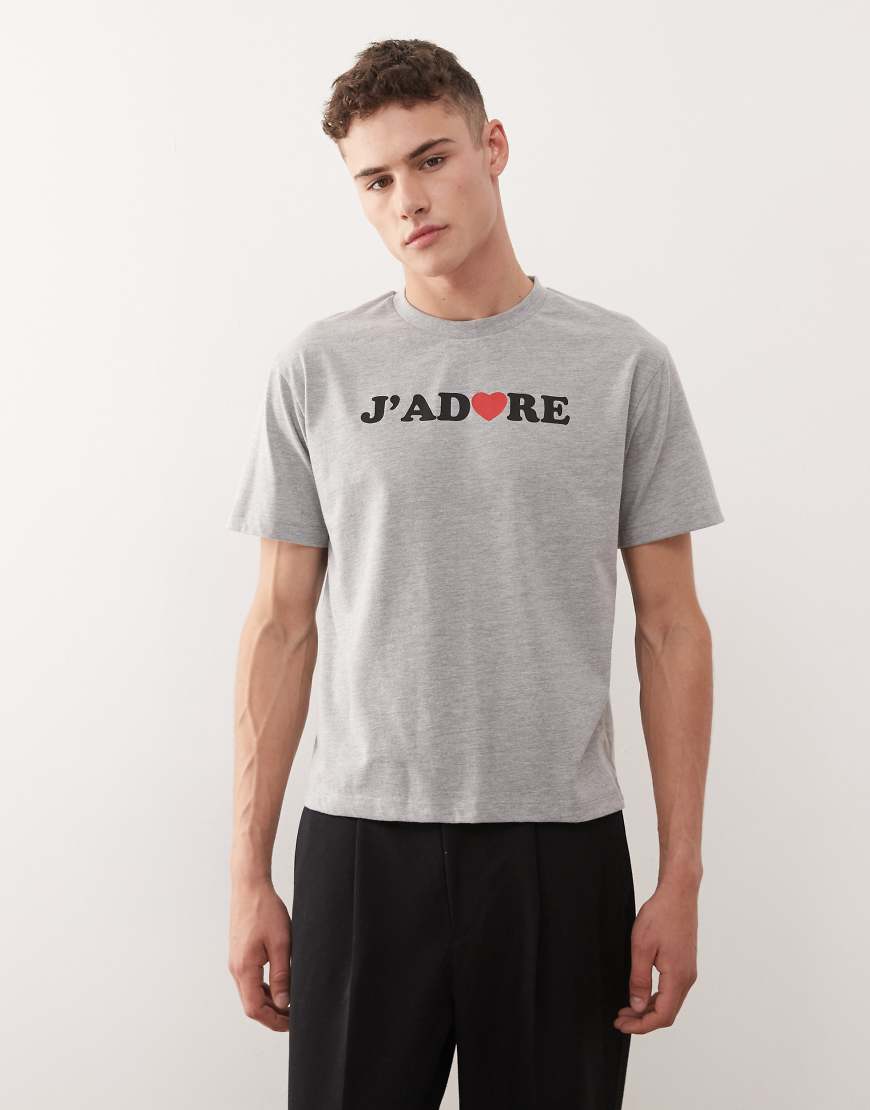 COLLUSION - Schmal geschnittenes T-Shirt in meliertem Grau mit Print von Collusion