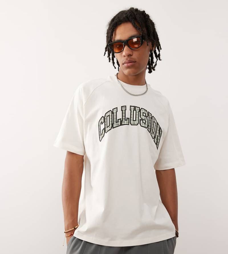 COLLUSION - Schweres T-Shirt in Weiß mit Karo-Print von Collusion