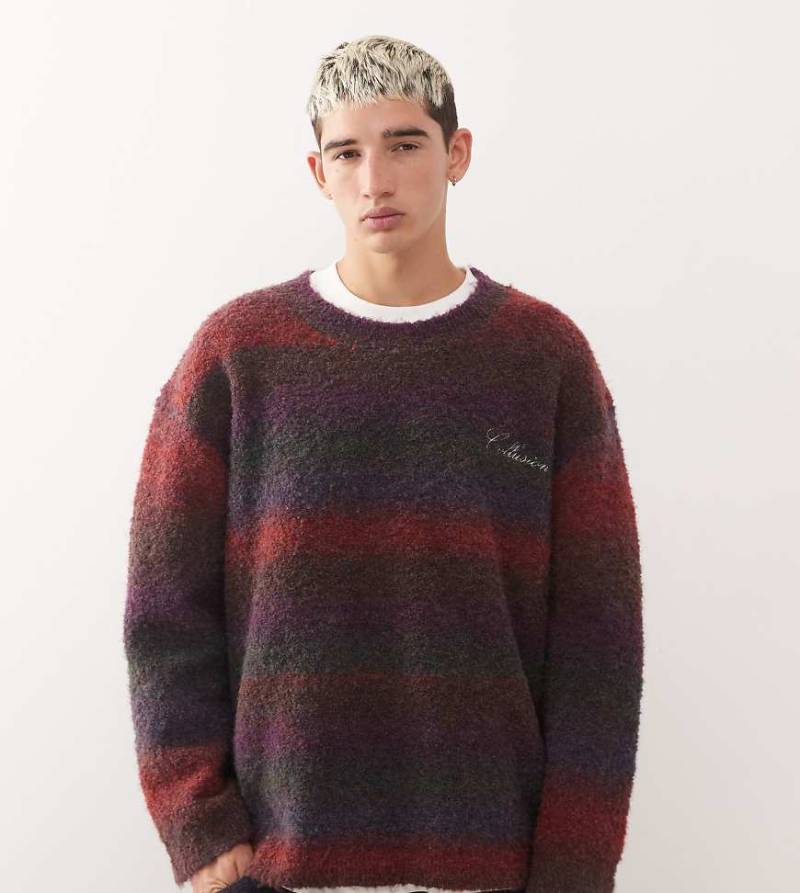 COLLUSION - Strickpullover in Burgunderrot mit Streifen und Rundhalsausschnitt von Collusion