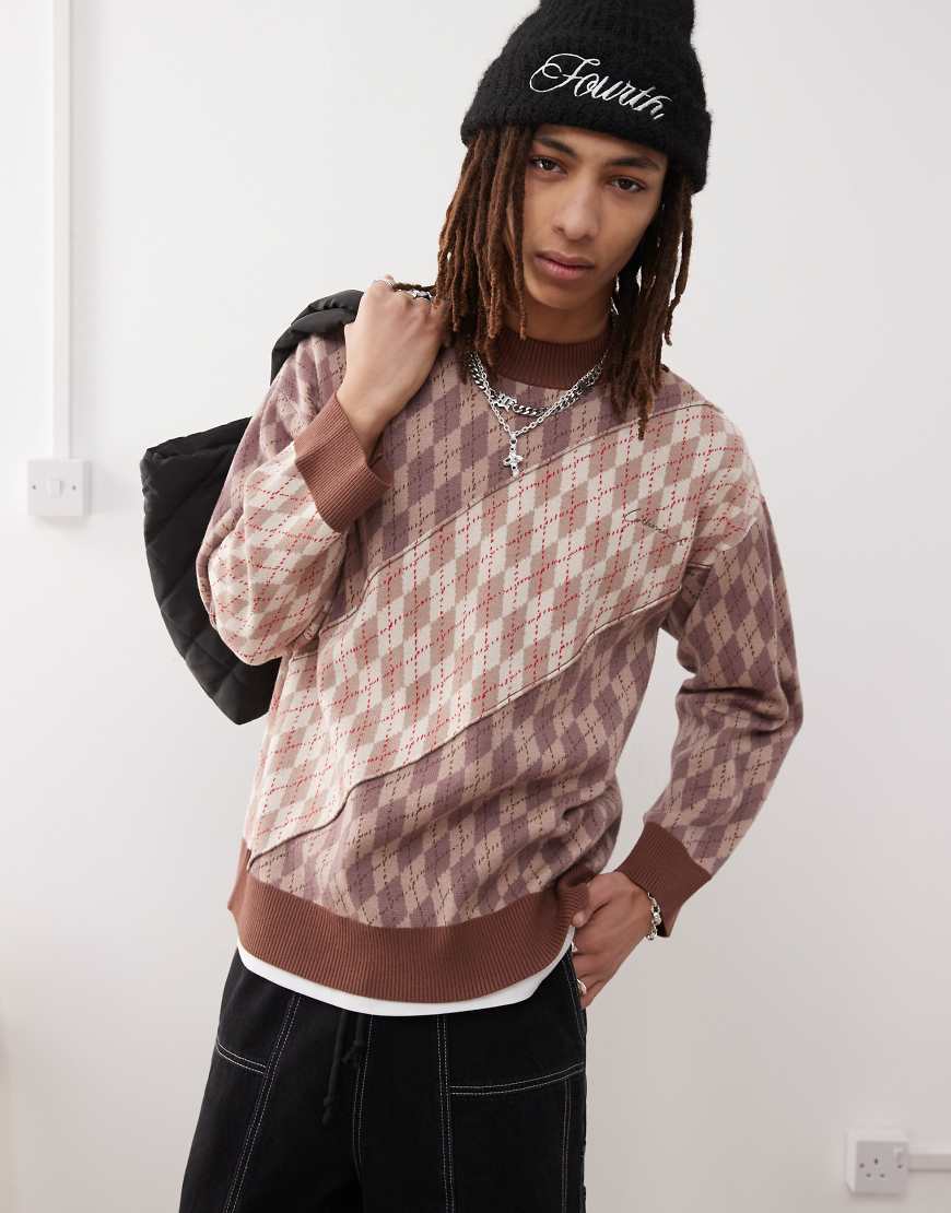 COLLUSION - Strickpullover in Cremeweiß mit geteiltem Rautenmuster-Neutral von Collusion