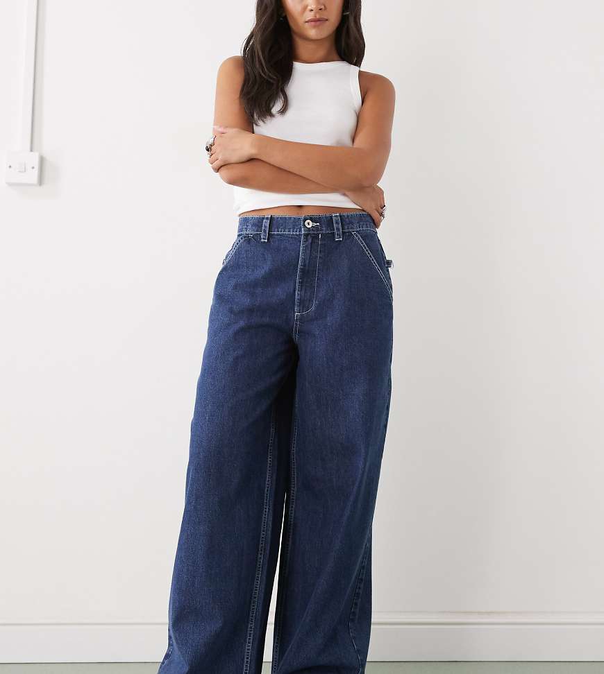 COLLUSION - X007 XL - Weite Skater-Jeans in Rinse-Waschung mit niedrigem Bund-Marineblau von Collusion