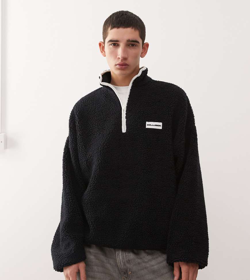 COLLUSION - Sweatshirt aus Teddyfleece in Schwarz mit halblangem Reißverschluss von Collusion