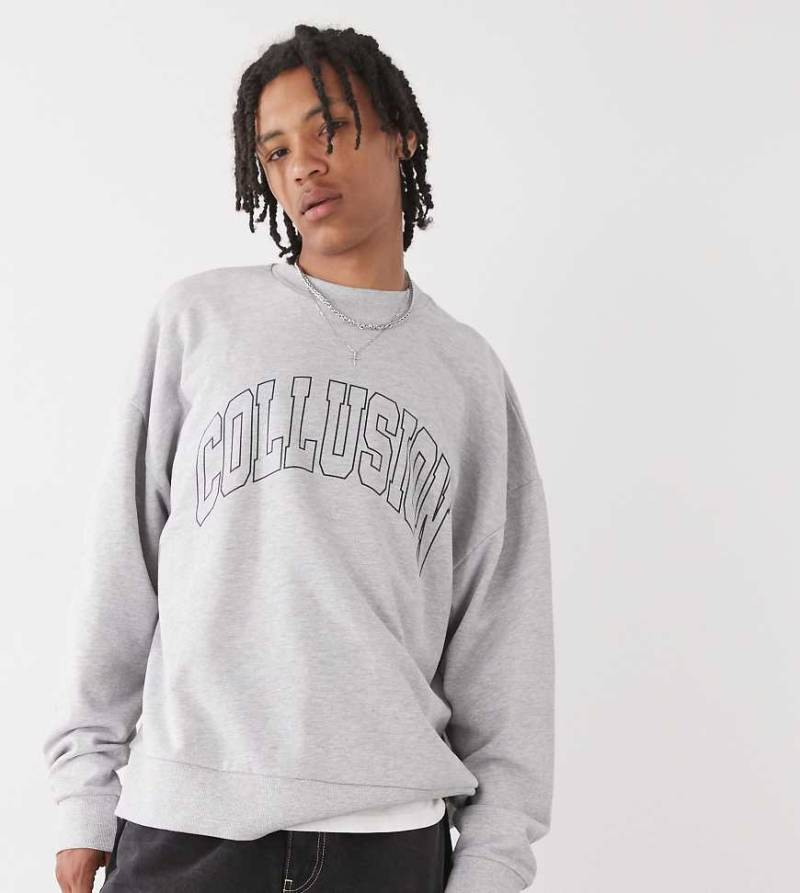 COLLUSION - Sweatshirt in meliertem Grau mit College-Print von Collusion