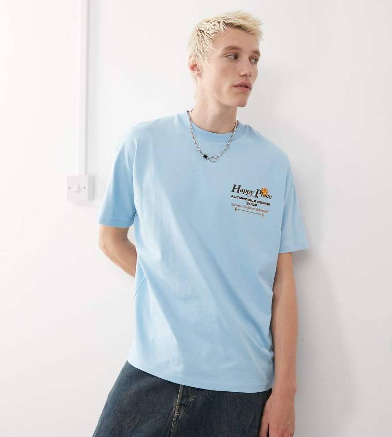 COLLUSION - T-Shirt in Blau mit Smiley-Print von Collusion