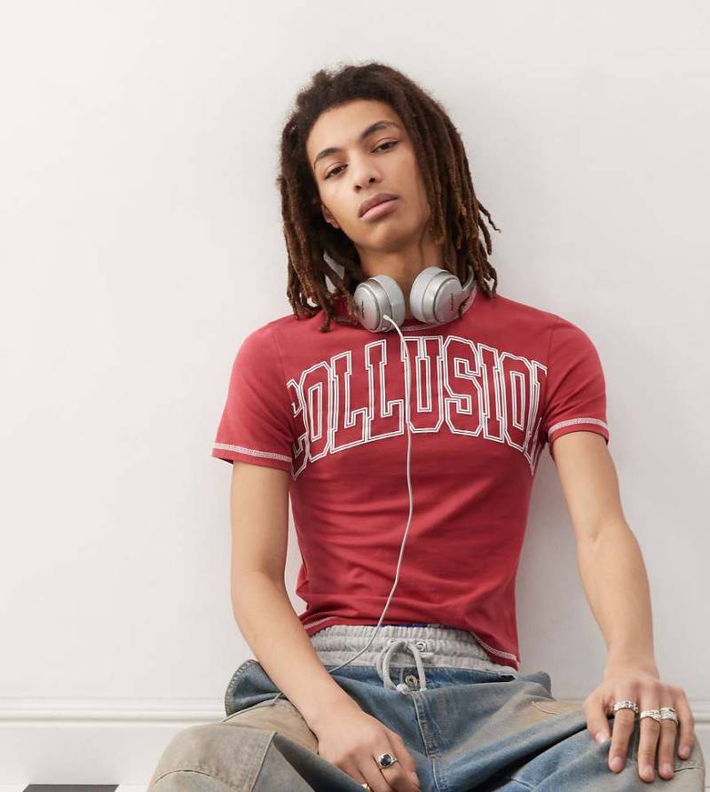 COLLUSION - T-Shirt in Burgunderrot mit Logostickerei von Collusion