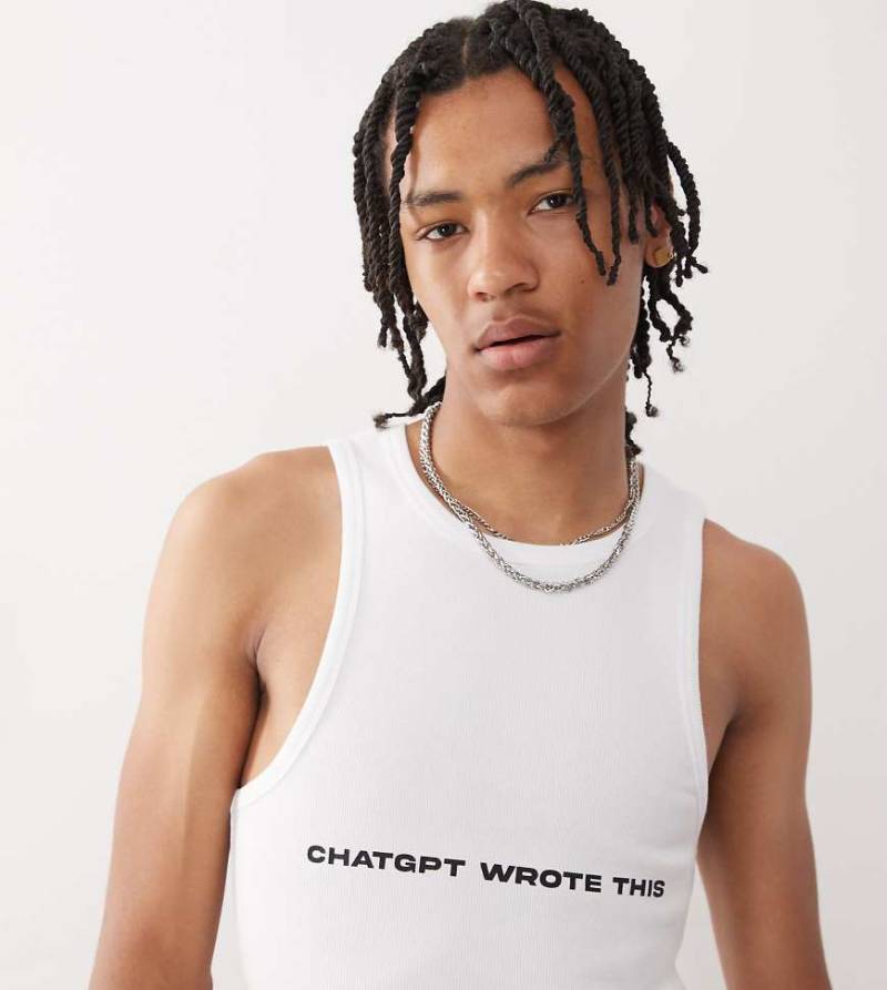 COLLUSION - Festival-Muskelshirt in Grau mit „CHAT GPT"-Schriftzug von Collusion