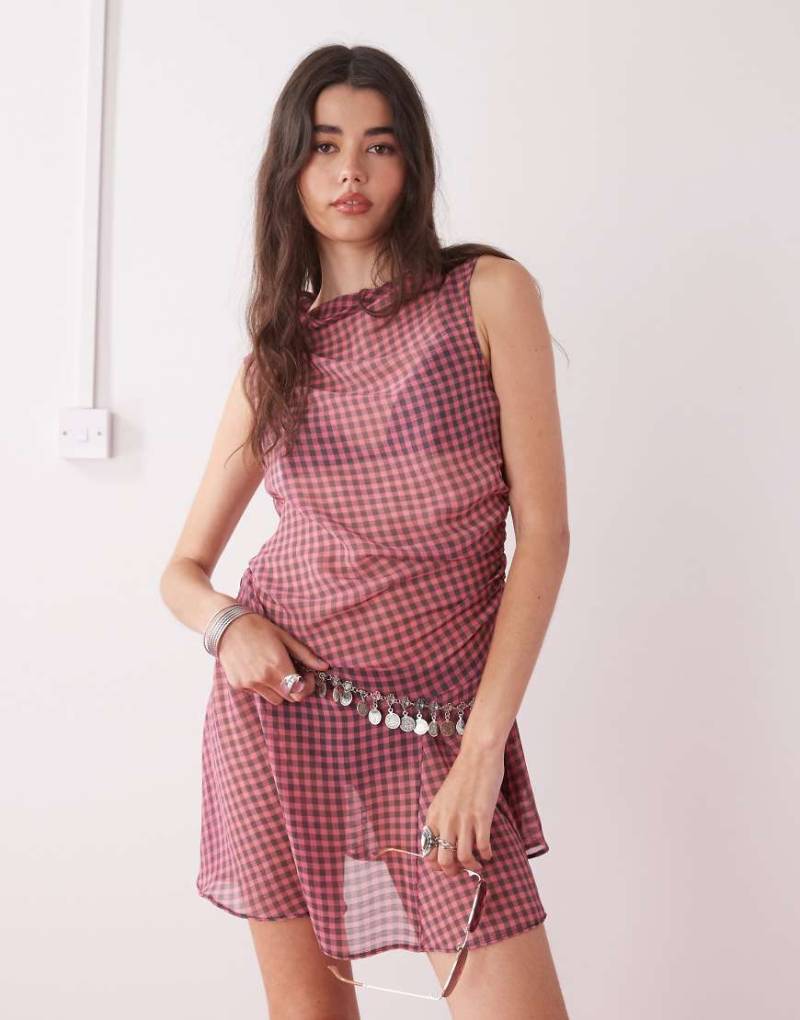 COLLUSION - Transparentes Minikleid in Rosa und Schwarz mit Acid-Waschung und Vichy-Karos von Collusion