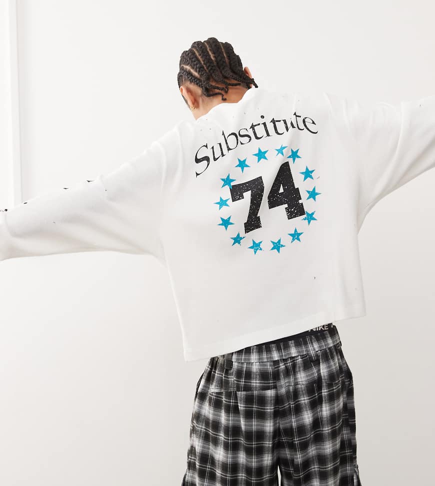 COLLUSION - Übergroßes, langärmliges Shirt in Ecru mit Substitute-Aufdruck-Weiß von Collusion