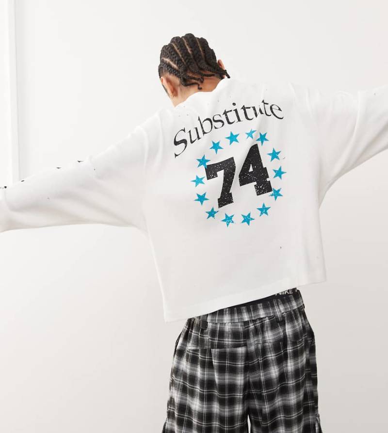 COLLUSION - Übergroßes, langärmliges Shirt in Ecru mit Substitute-Aufdruck-Weiß von Collusion