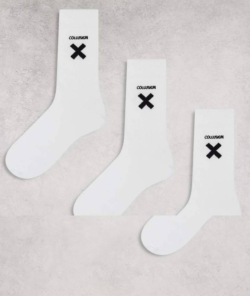 COLLUSION Unisex - 3er-Pack Socken in Weiß mit X-Logo von Collusion