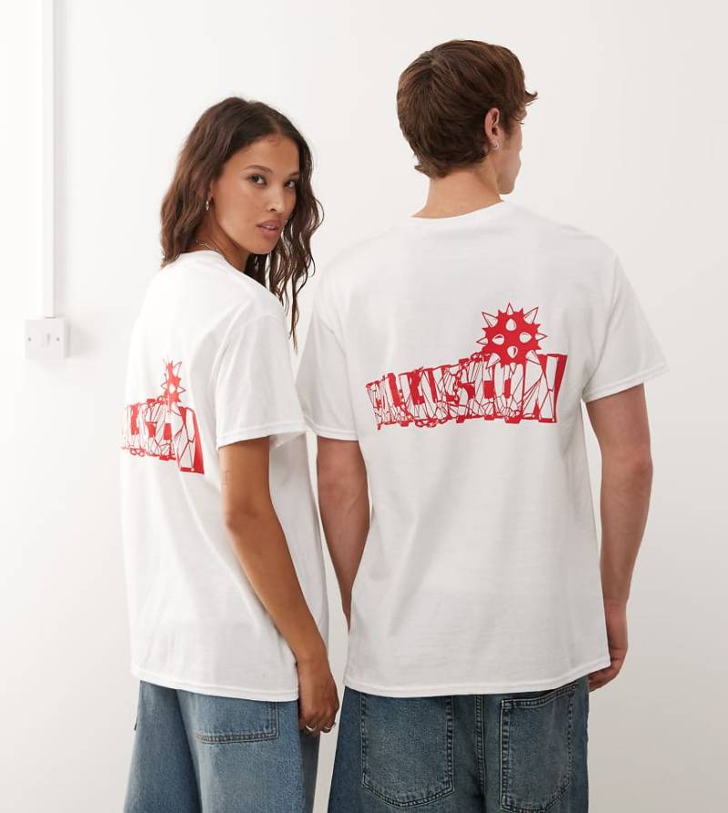 COLLUSION Unisex - Bedrucktes T-Shirt mit Skater-Passform-Weiß von Collusion