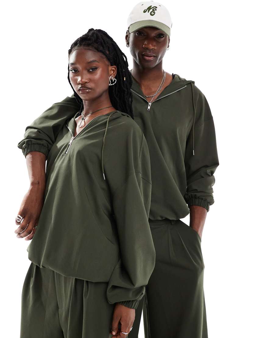 COLLUSION Unisex - Eleganter Kapuzenpullover in Olivgrün, Kombiteil von Collusion