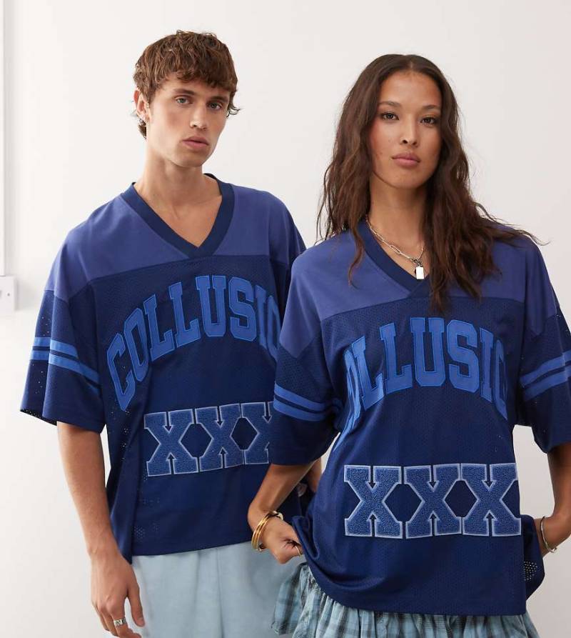 COLLUSION Unisex - Fußballtrikot in Marineblau mit Print und Applikation von Collusion