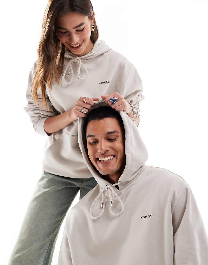 COLLUSION Unisex - Kapuzenpullover in Ecru mit Logoprint-Neutral von Collusion