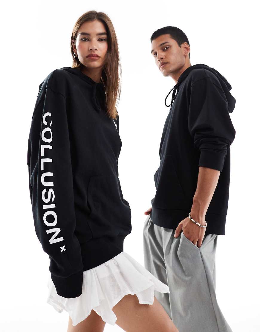 COLLUSION - Unisex-Kapuzenpullover in Schwarz mit Logo-Neutral von Collusion