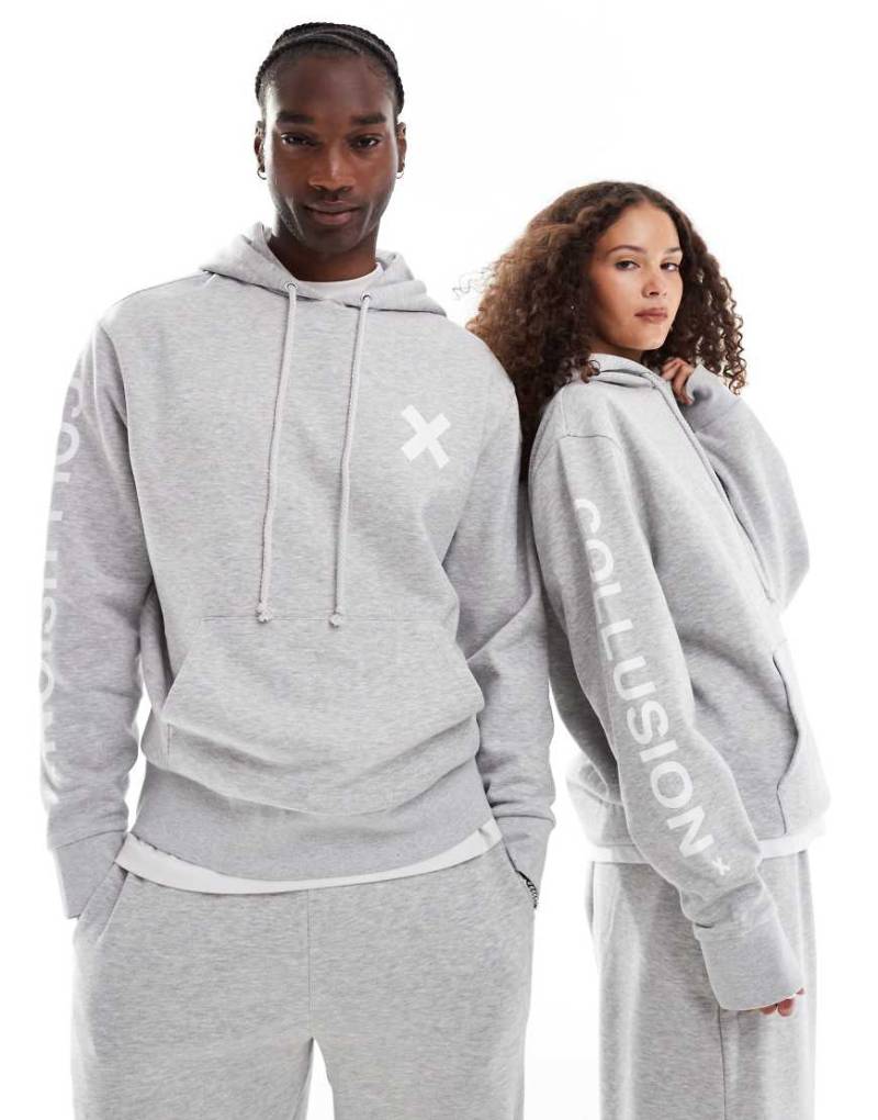 COLLUSION Unisex - Kapuzenpullover in meliertem Grau mit Logo, Kombiteil von Collusion