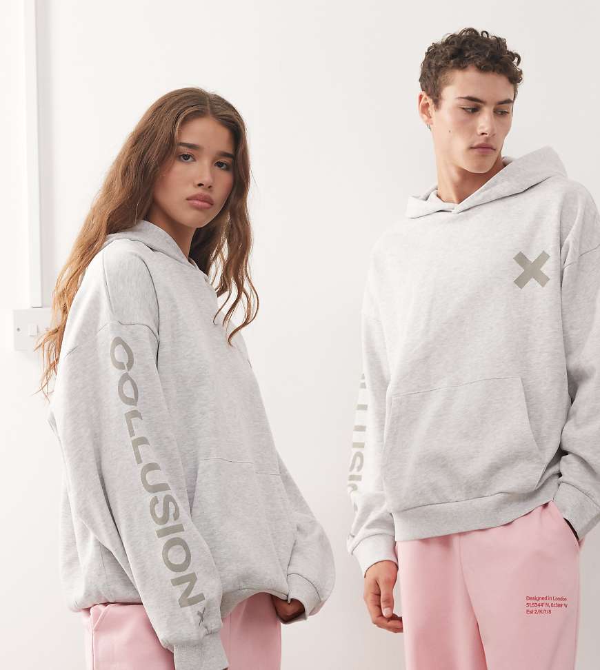 COLLUSION Unisex - Kapuzenpullover in meliertem Grau mit Logo von Collusion