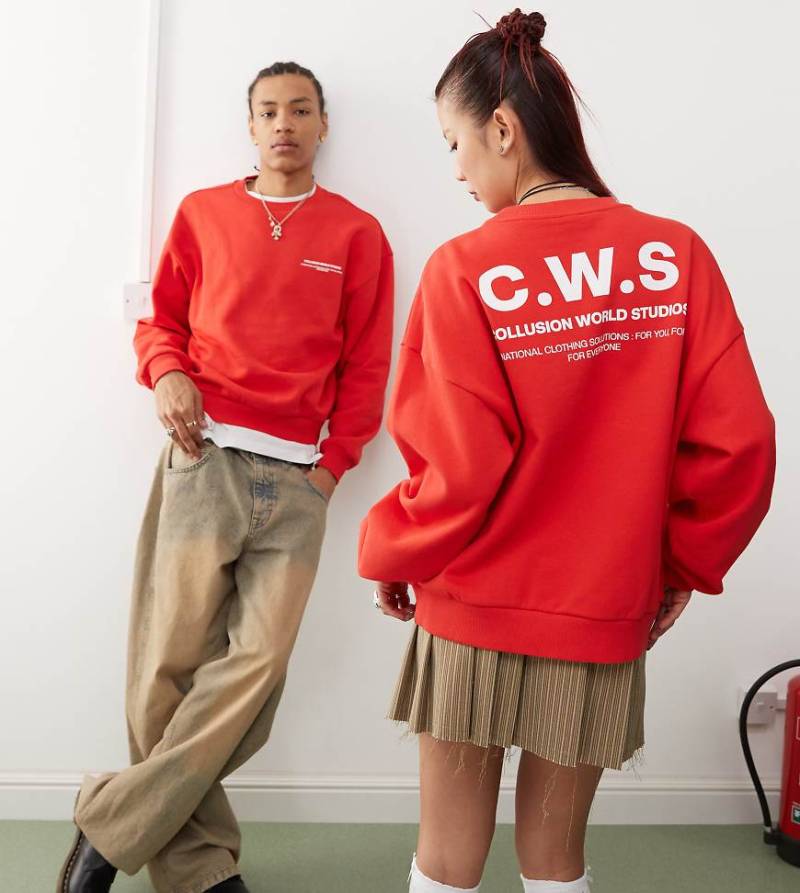 COLLUSION Unisex - Kastig geschnittenes Sweatshirt in Rot mit Grafik von Collusion