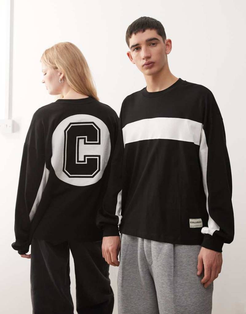 COLLUSION Unisex - Kastiges Skater-T-Shirt in Schwarz und Weiß mit Print von Collusion