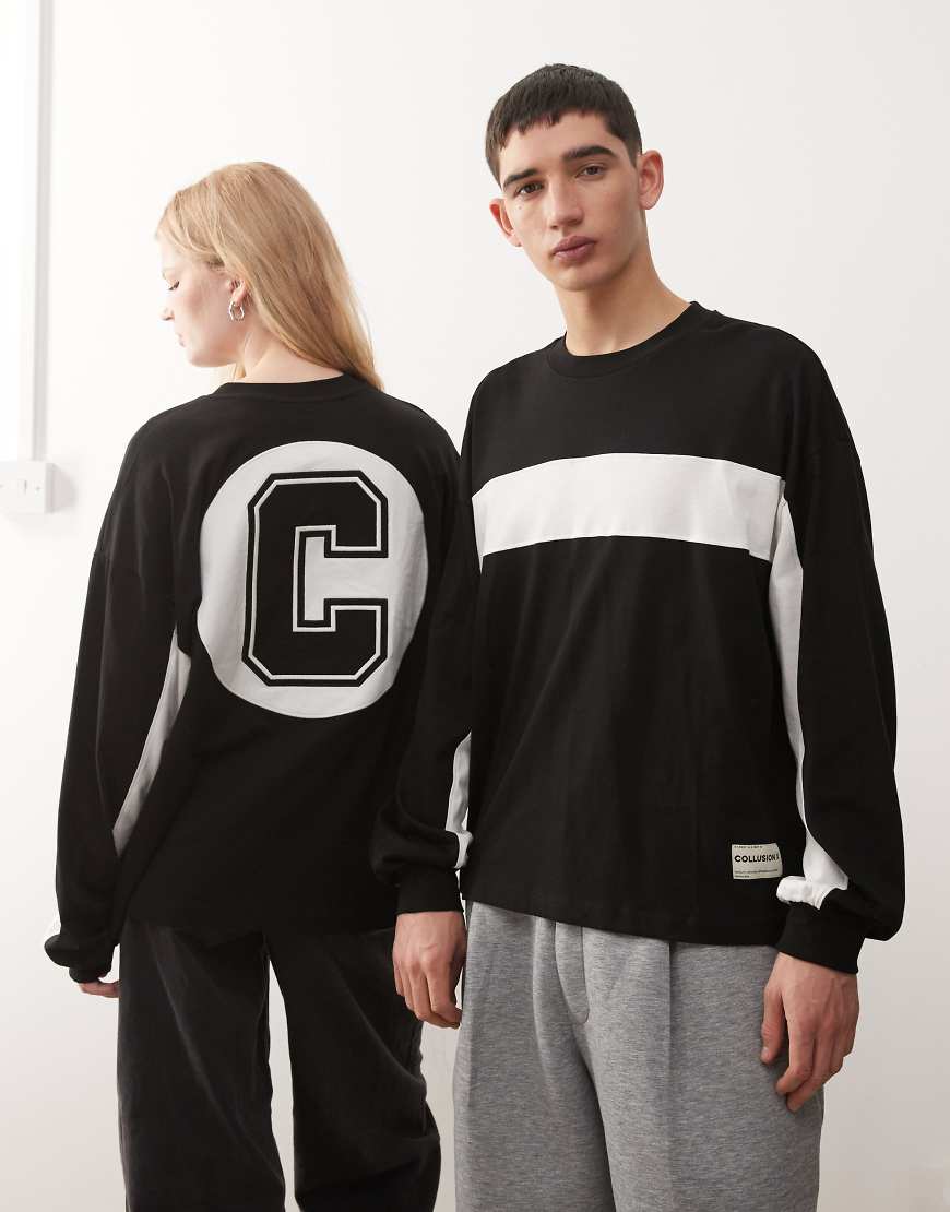 COLLUSION Unisex - Kastiges Skater-T-Shirt in Schwarz und Weiß mit Print von Collusion