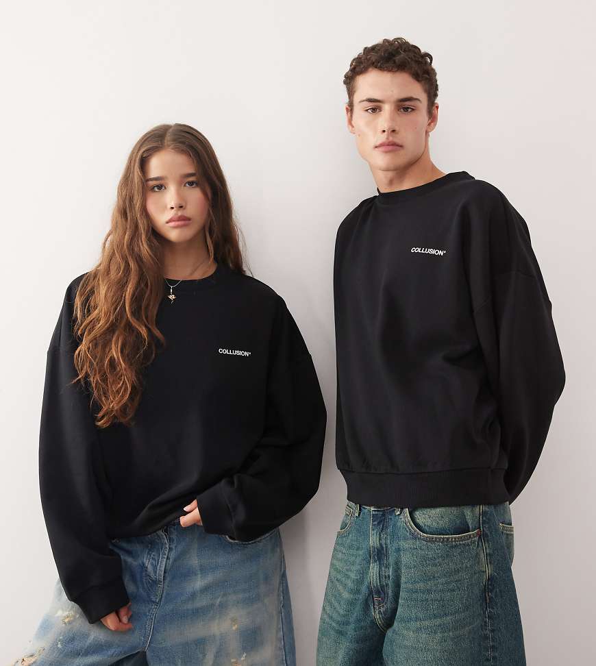 COLLUSION Unisex - Kastiges Sweatshirt in Schwarz mit Logoprint von Collusion