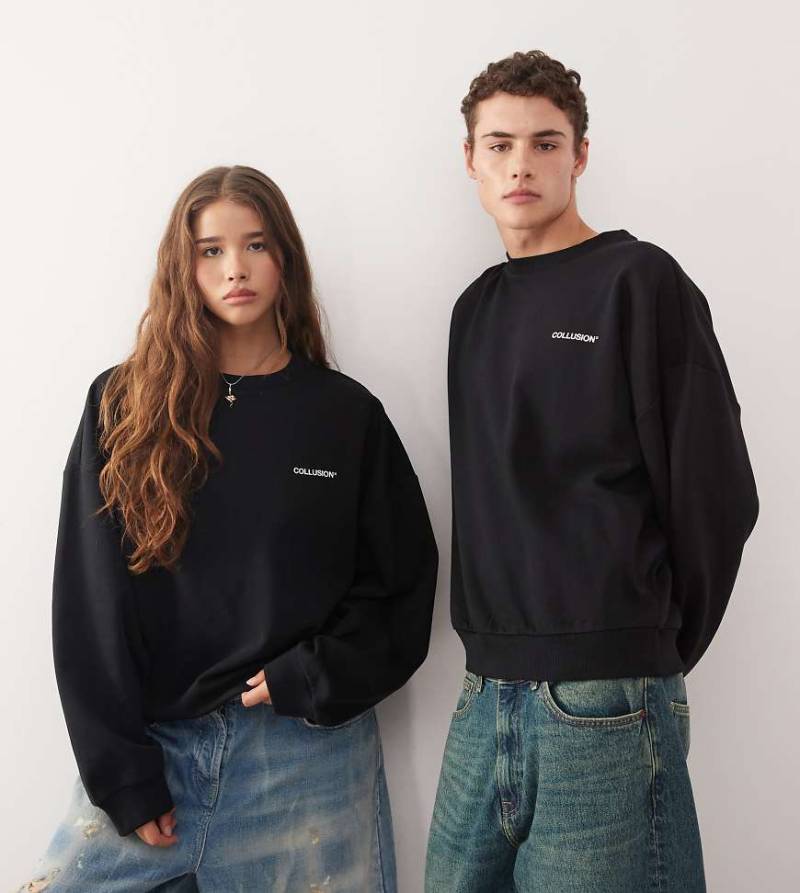COLLUSION Unisex - Kastiges Sweatshirt in Schwarz mit Logoprint von Collusion