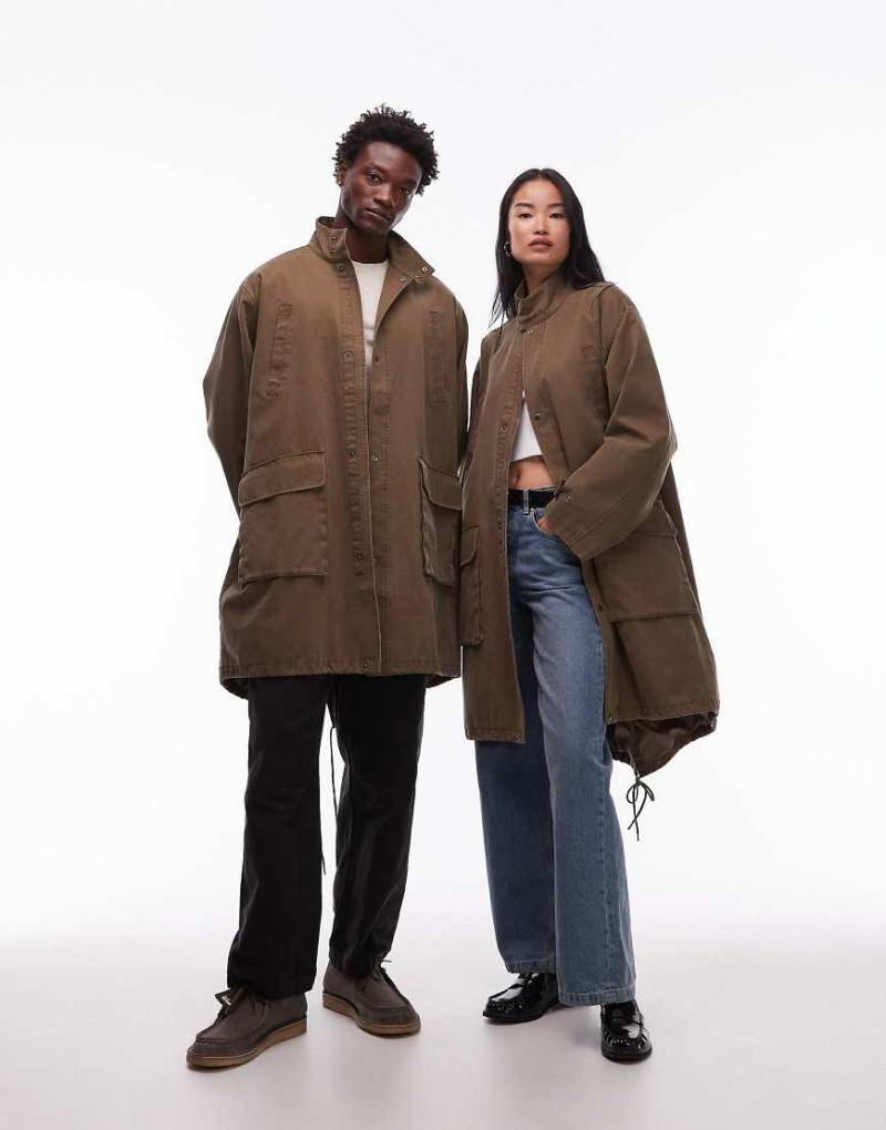 COLLUSION Unisex - Lang geschnittene Barn-Jacke in Khaki-Grün von Collusion