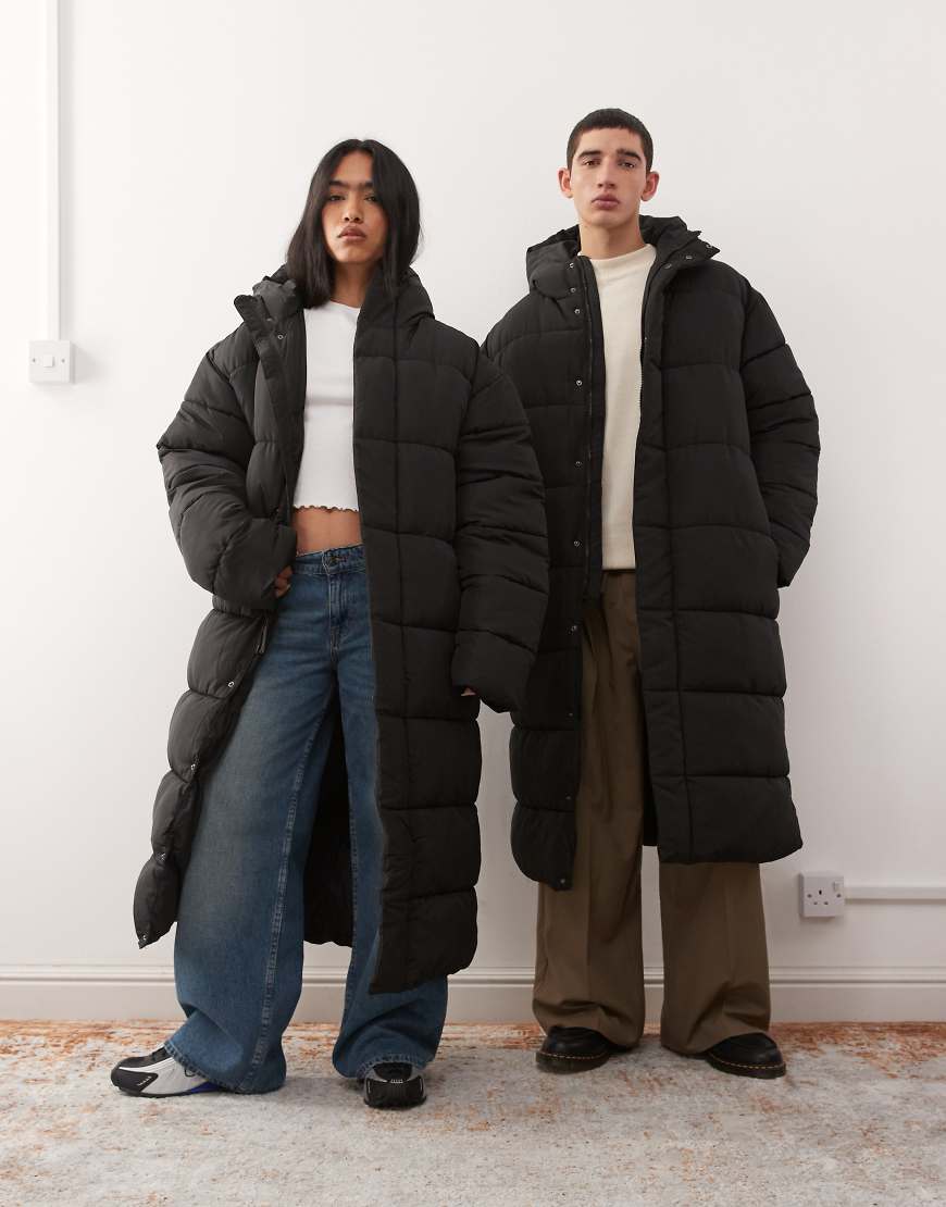 COLLUSION Unisex - Maxi-Puffermantel in Schwarz von Collusion