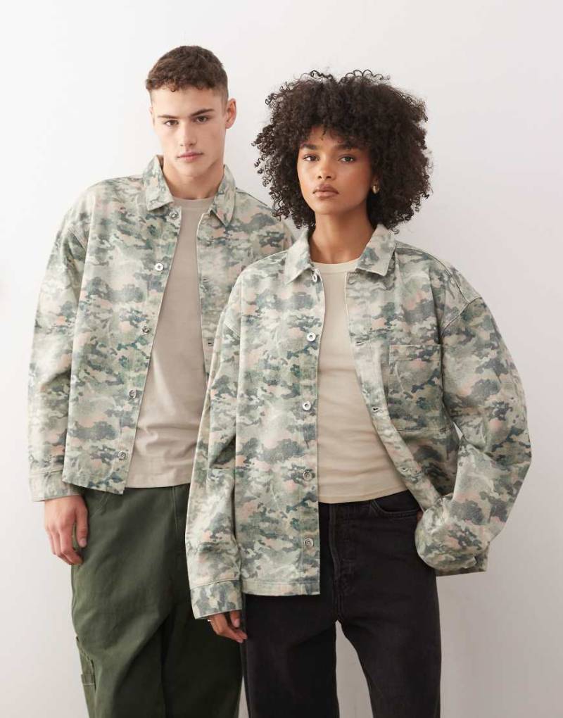 COLLUSION Unisex - Oversize-Hemdjacke mit Military-Muster-Bunt von Collusion