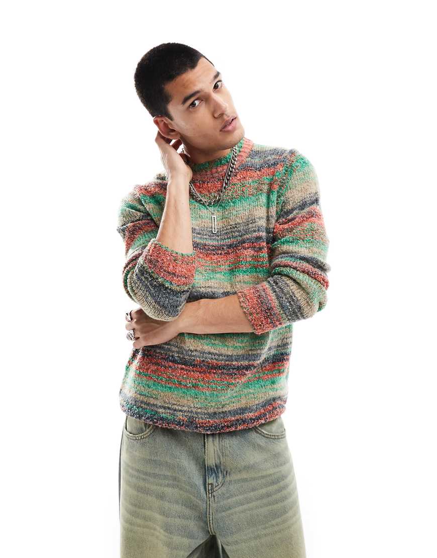 COLLUSION Unisex - Pullover in Blau gestreift mit Rundhalsausschnitt von Collusion