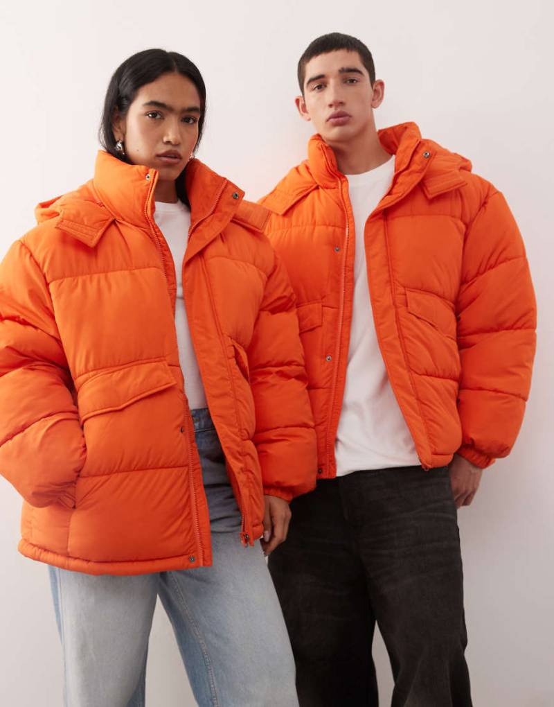 COLLUSION Unisex - Steppjacke in Orange mit Kapuze von Collusion
