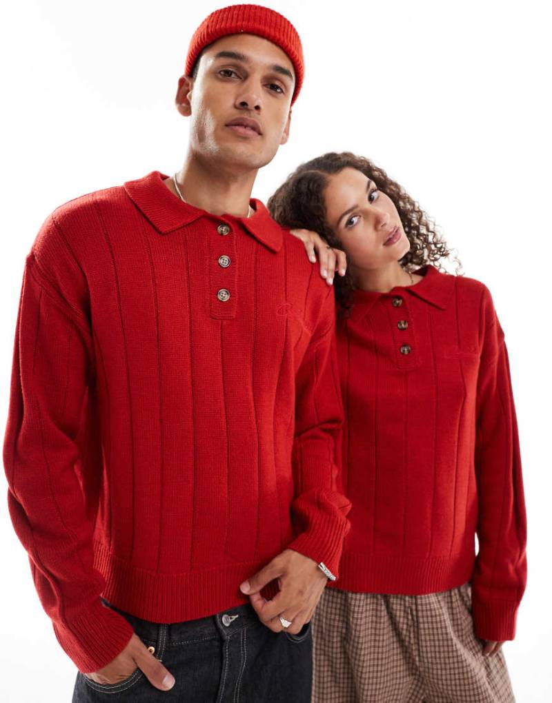 COLLUSION Unisex - Strickpullover in Rot mit Kragendetail von Collusion
