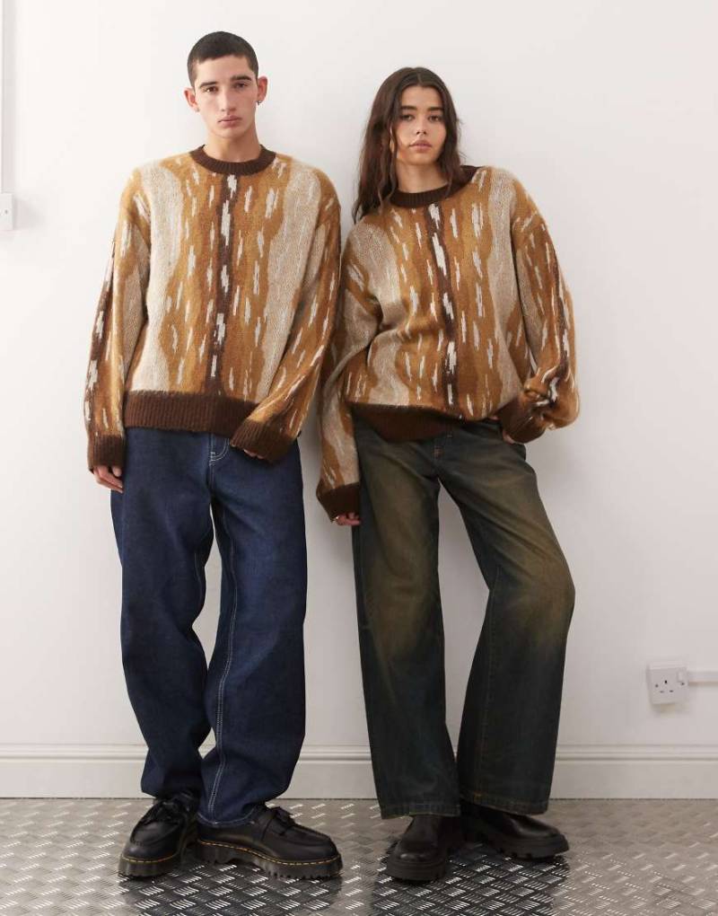 COLLUSION Unisex - Strickpullover mit Rehmuster-Bunt von Collusion