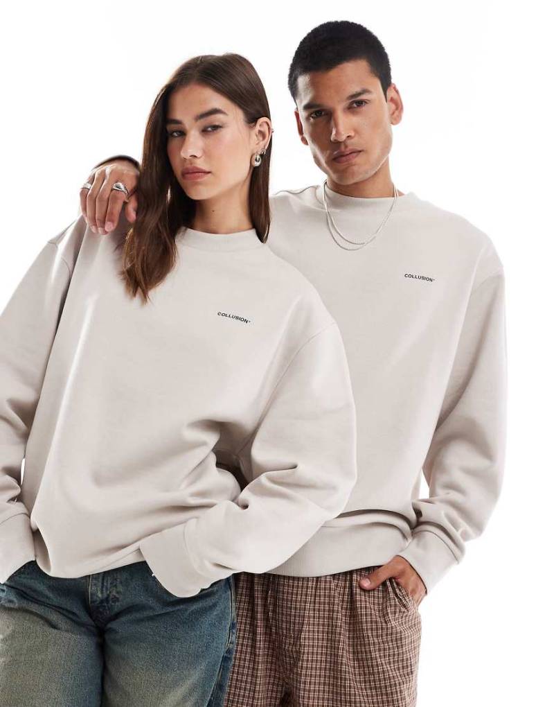 COLLUSION Unisex - Sweatshirt in Ecru mit Logoprint-Neutral von Collusion