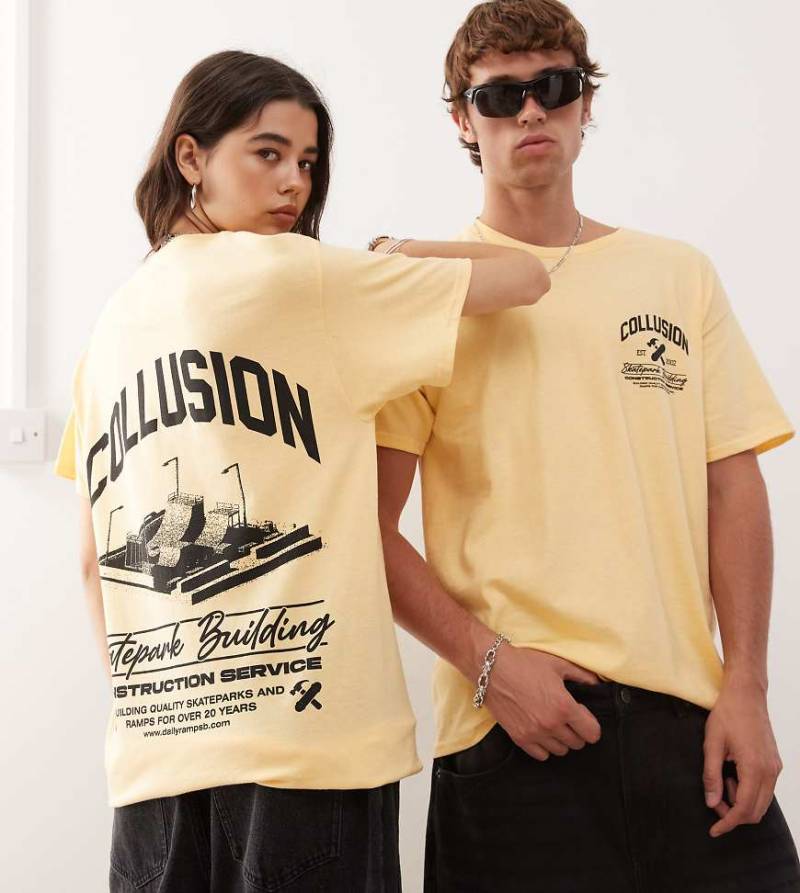 COLLUSION Unisex - T-Shirt in Gelb mit Rampen-Grafikprint von Collusion