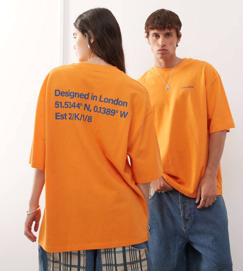 COLLUSION Unisex - T-Shirt in Orange mit Rückenprint von Collusion