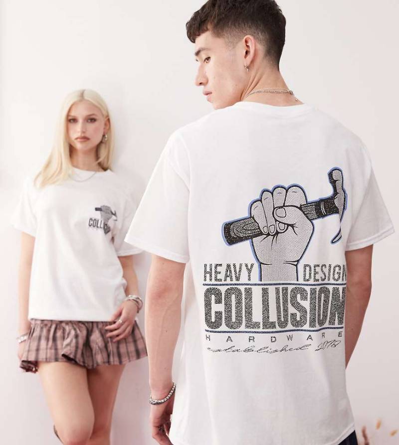 COLLUSION Unisex - T-Shirt in Weiß mit Hammergrafik von Collusion