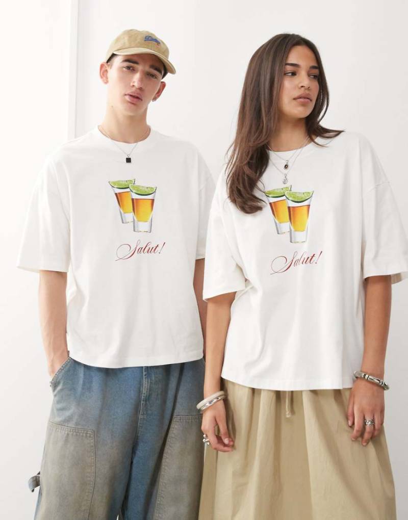 COLLUSION Unisex - T-Shirt in Weiß mit Kurze-Print von Collusion