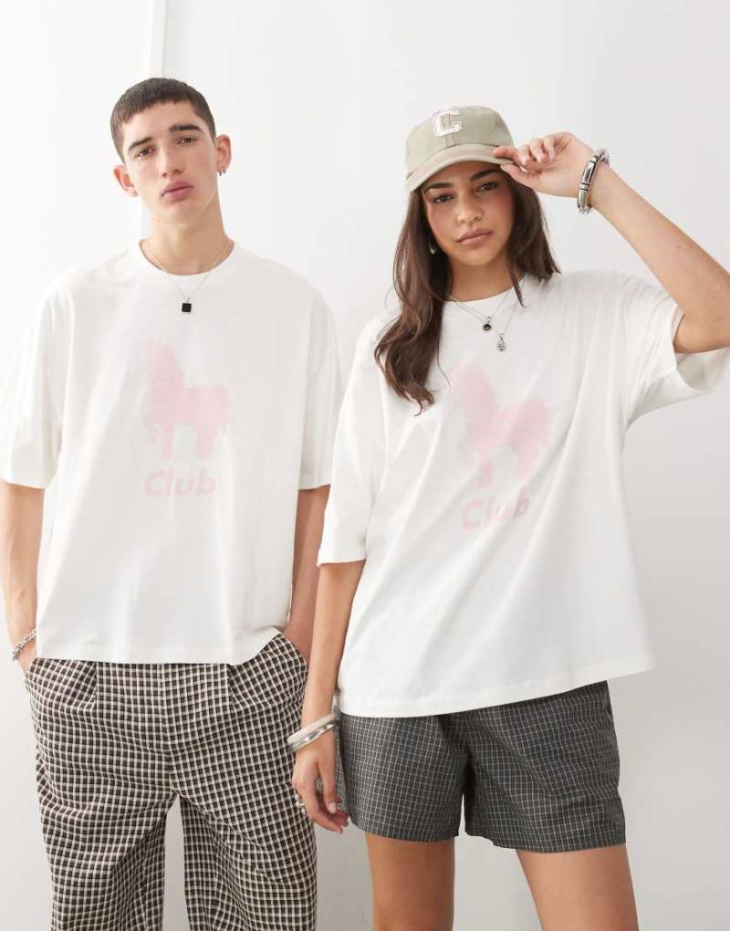 COLLUSION Unisex - T-Shirt in Weiß mit rosa Pony- und „Club"-Print von Collusion