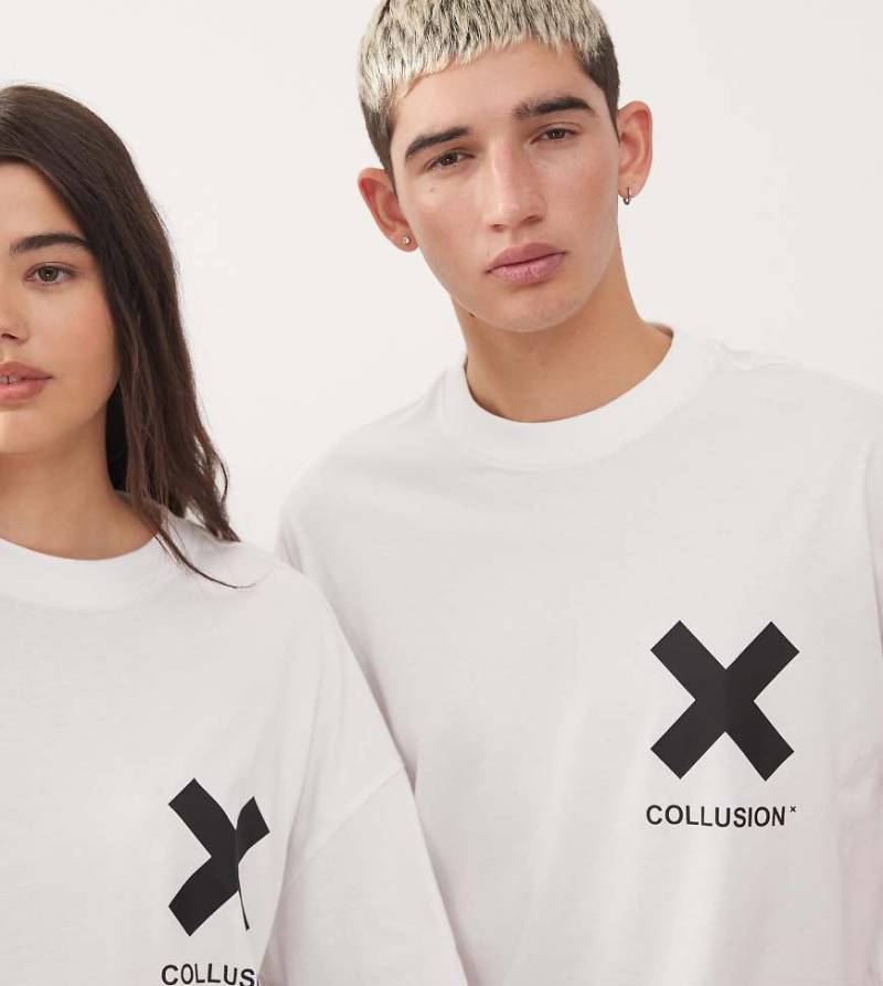 COLLUSION - Unisex - T-Shirt mit Logo in Weiß-Schwarz von Collusion