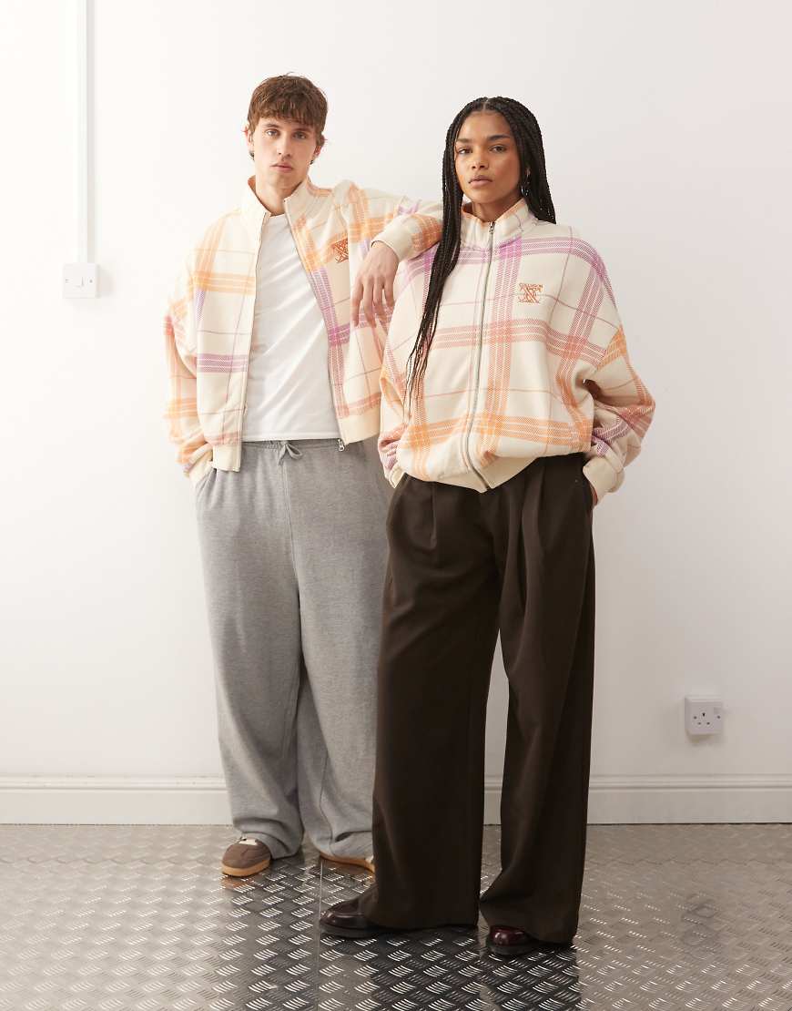 COLLUSION - Unisex-Trainings-Sweatjacke mit kastigem Schnitt und Karomuster-Bunt von Collusion