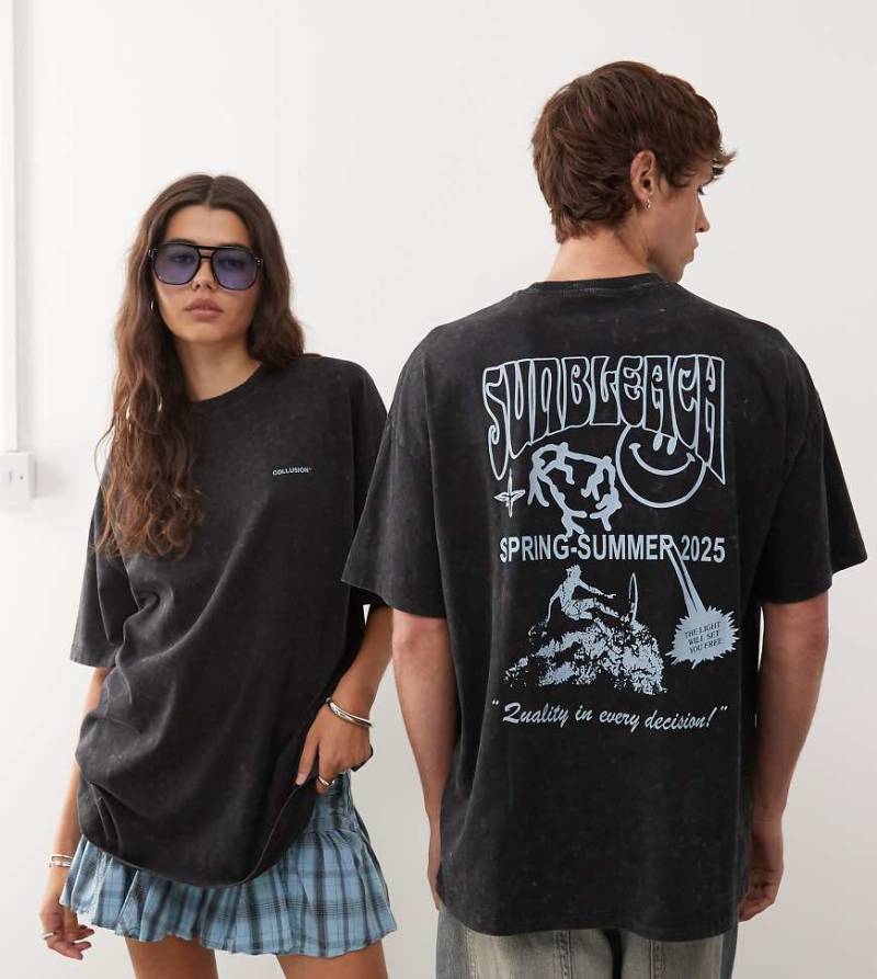 COLLUSION Unisex - Verwaschenes Vintage-T-Shirt mit Rückenprint-Schwarz von Collusion