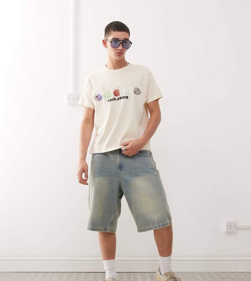 COLLUSION - Weißes Antifit-T-Shirt im Oversize-Schnitt mit Print und kurzen Ärmeln von Collusion